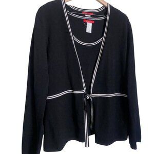 Vintage Anne Klein Cardigan Set Black White Sweater Tank XL